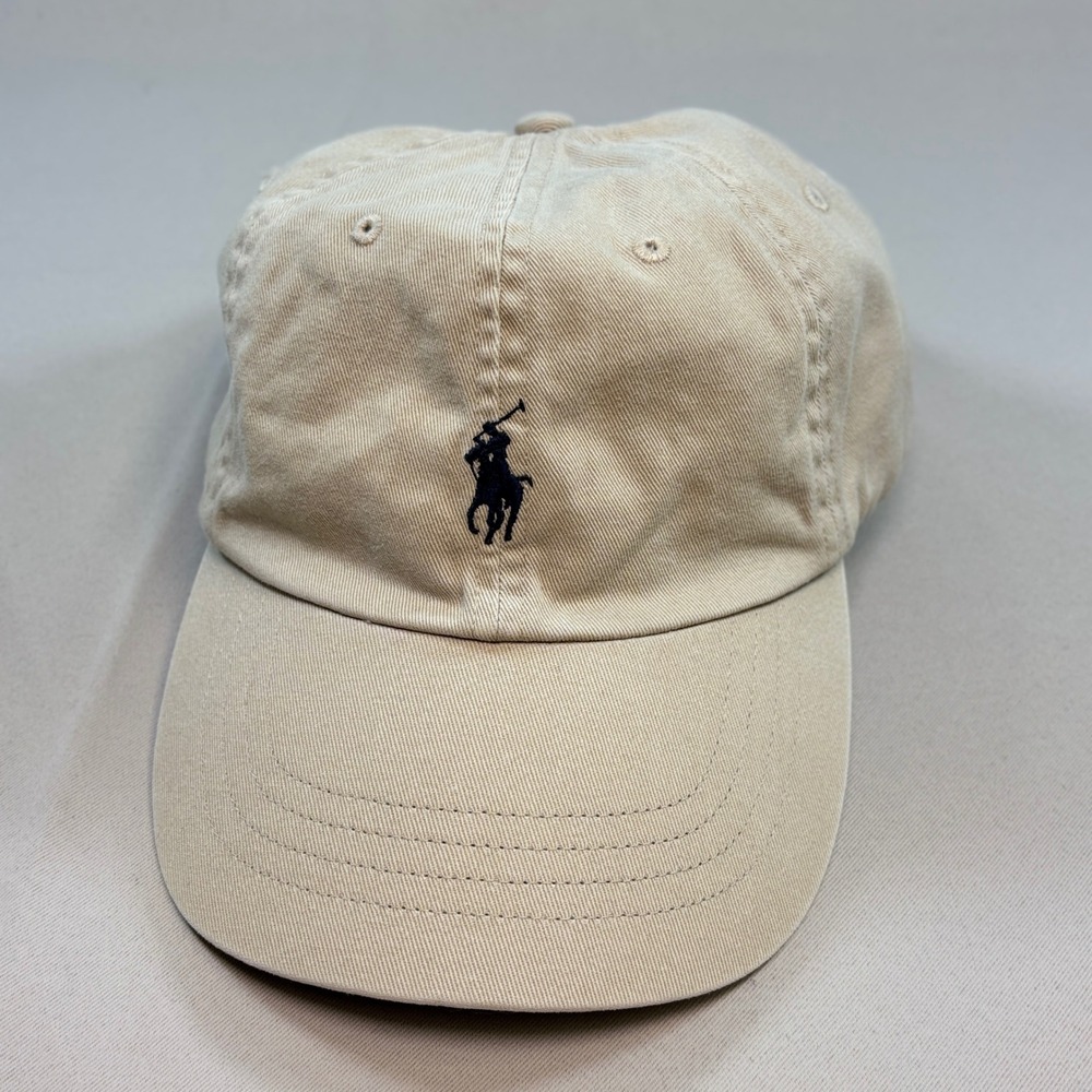 Polo Ralph Lauren Hat Mens OS Khaki Tan Navy Pony Cotton Strapback Dad Cap